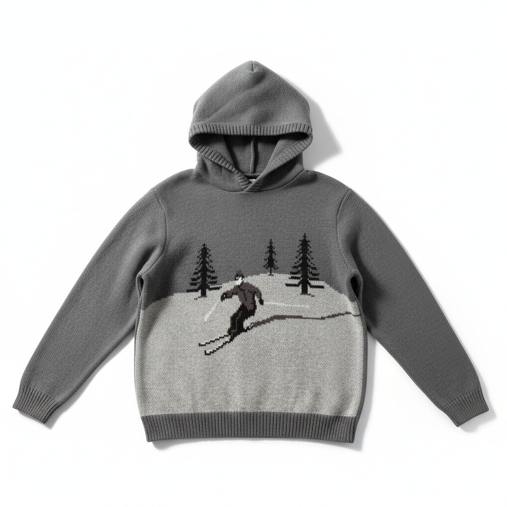 Abercrombie Kids Boys Grey‎ Ski Scene Knit Hoodie Sweater 17/18 220S1063